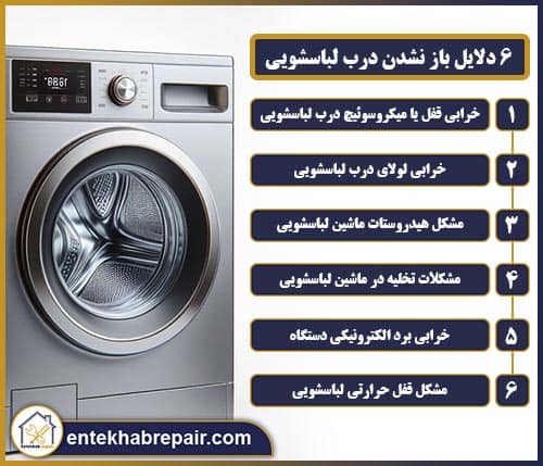 6 دلیل باز نشدن درب ماشین لباسشویی